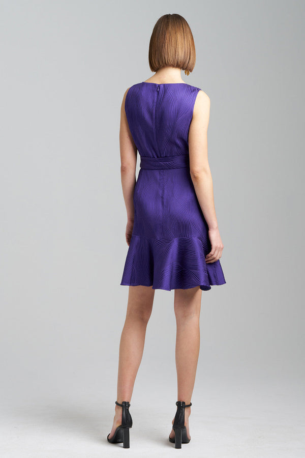 Natori Scroll Jacquard Ruffle Dress Deep Purple