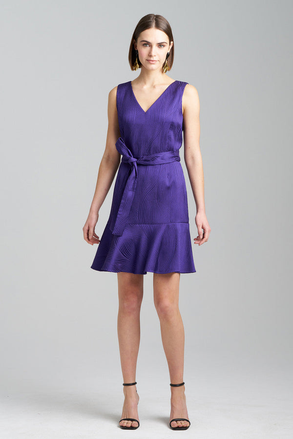 natori Scroll Jacquard Ruffle Dress Deep Purple