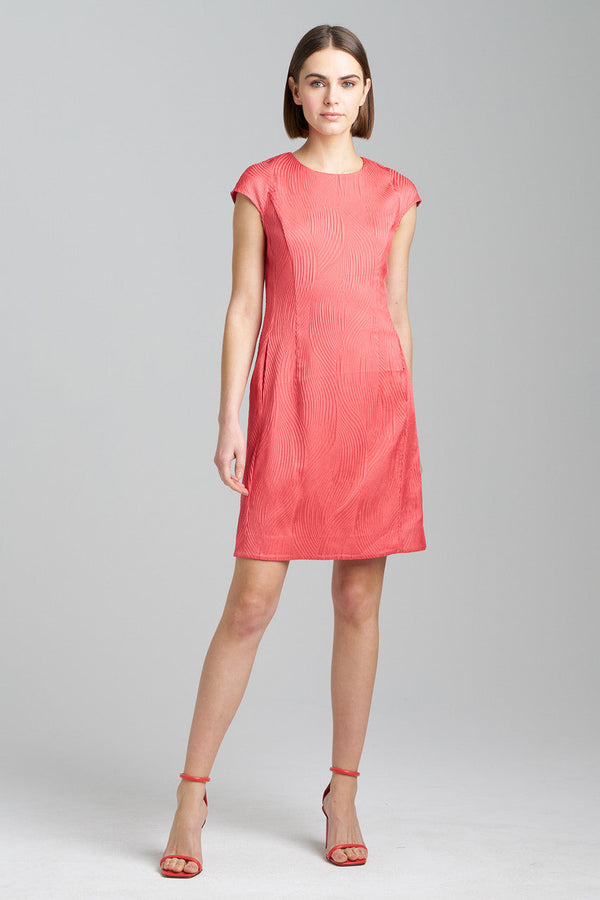 natori Scroll Jacquard Shift Dress Coral Peach