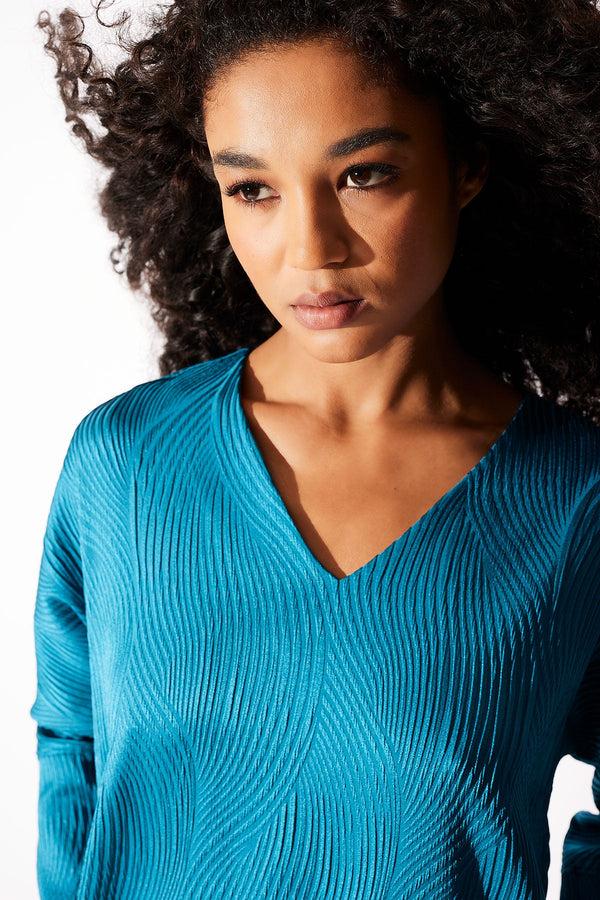 Natori Scroll Jacquard Wedge Dress Teal