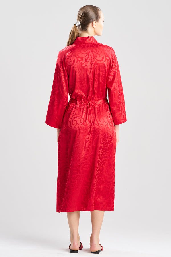 Natori Scroll Satin Jacquard Robe Brocade Red