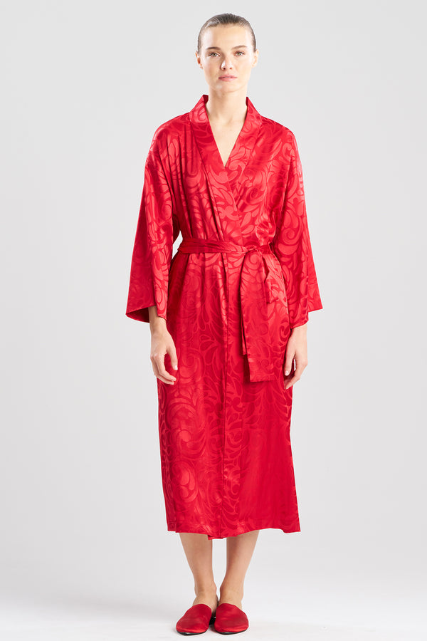 natori Scroll Satin Jacquard Robe Brocade Red