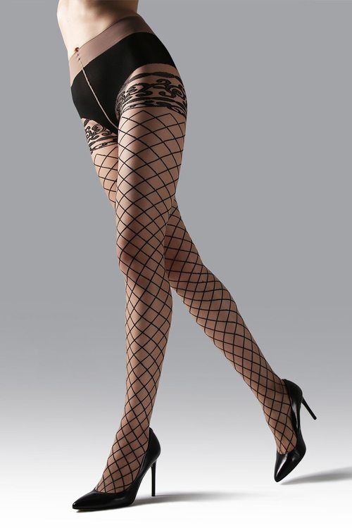 natori Scroll Sheer Tights Nude/Black