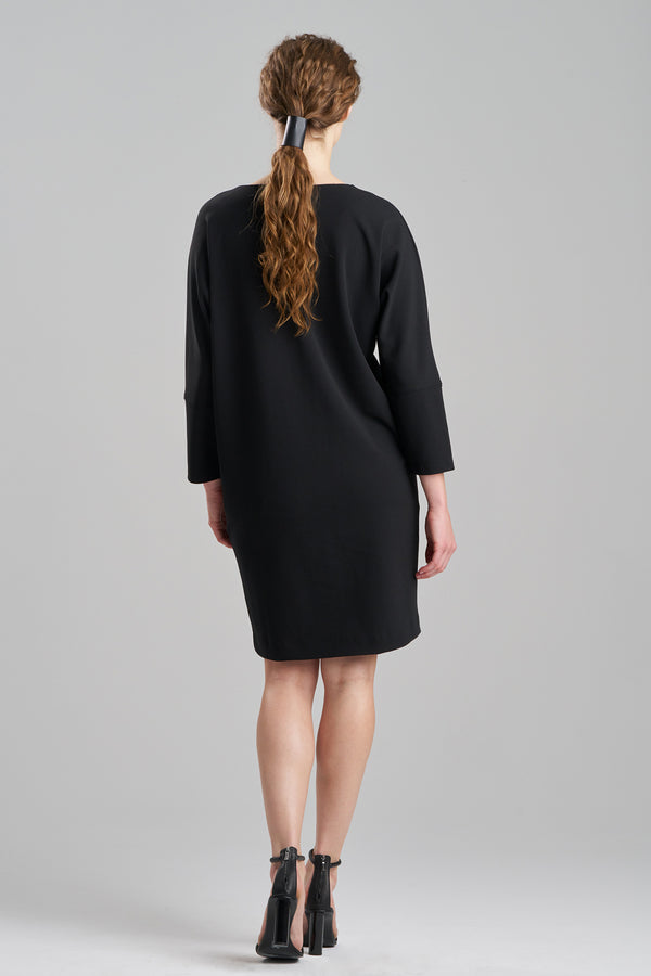 Natori Scuba Crepe Embroidered Wedge Dress Black