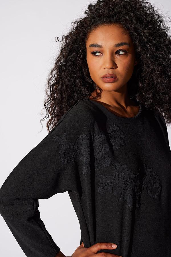 Natori Scuba Crepe Embroidered Wedge Dress Black