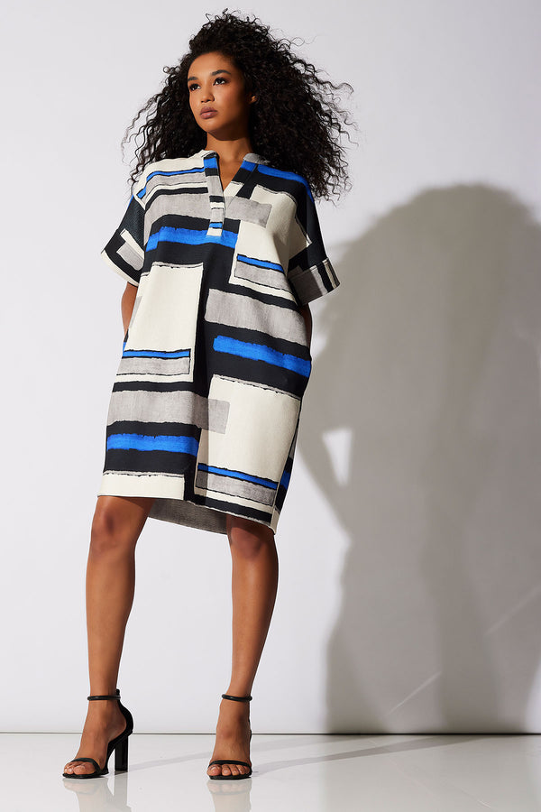 natori Scuba Crepe Pleated Dress Imperial Blue