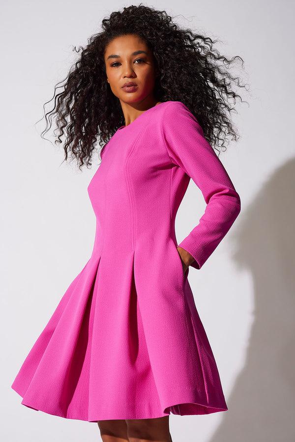 Natori Scuba Crepe Pleated Dress Rose Pink