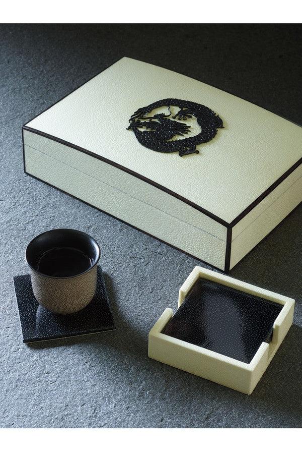 Natori Shagreen Coaster Set White W/ Black