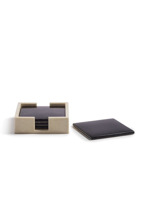 natori Shagreen Coaster Set White W/ Black