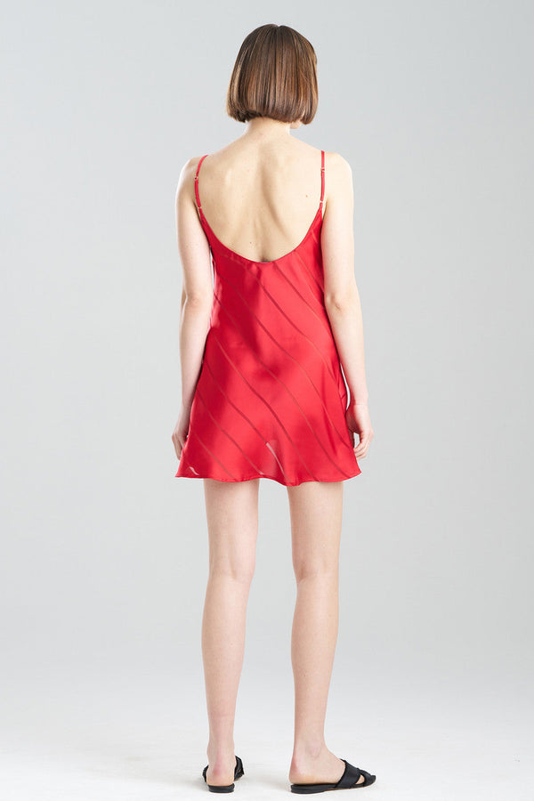 Natori Sheer Stripe Jacquard Chemise Brocade Red