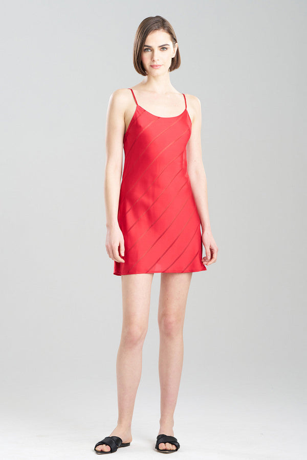 natori Sheer Stripe Jacquard Chemise Brocade Red