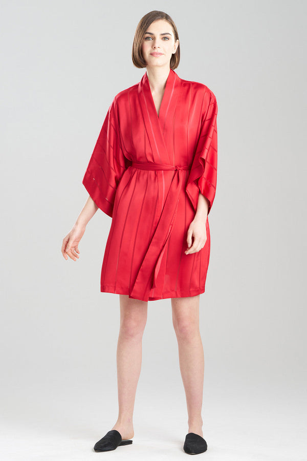 Natori Sheer Stripe Jacquard Wrap Brocade Red