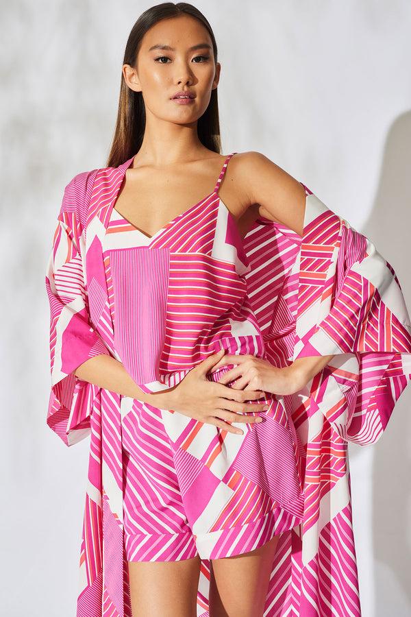 natori Shima Cami PJ Fuchsia/White