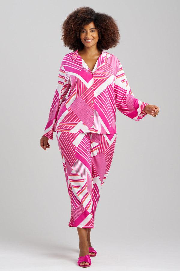 Natori Shima Notch PJ Fuchsia/White