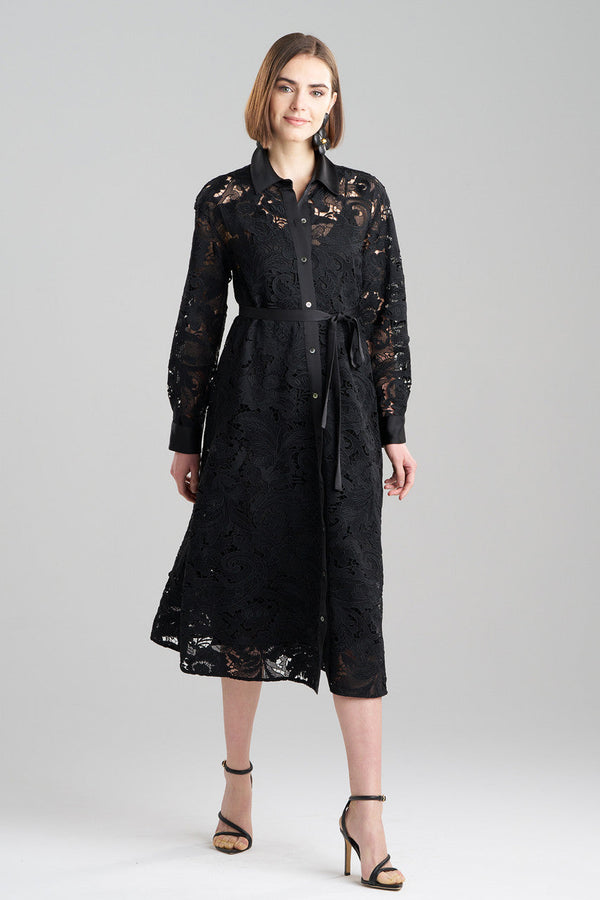 natori Shinrin Lace Trapeze Shirtdress Black