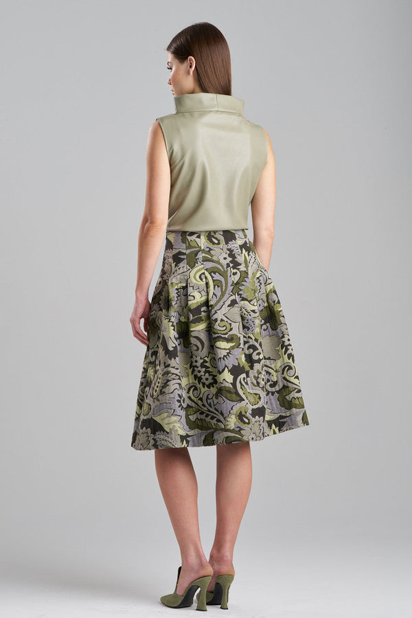 Natori Shinrin Paisley Jacquard Pleated Skirt Sage