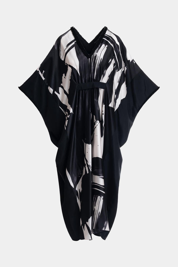 Natori Shodo Beaded Silk Caftan Black White