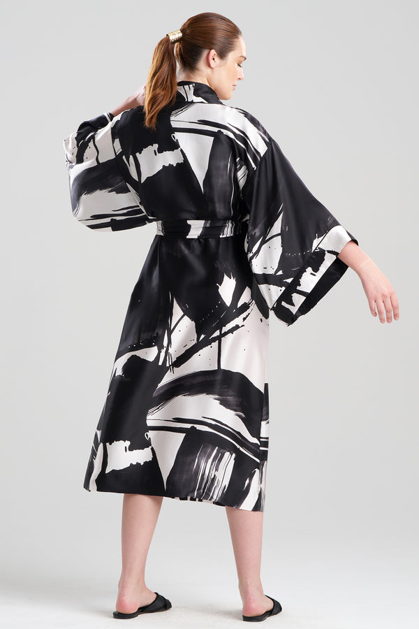Natori Shodo Silk Robe Black White