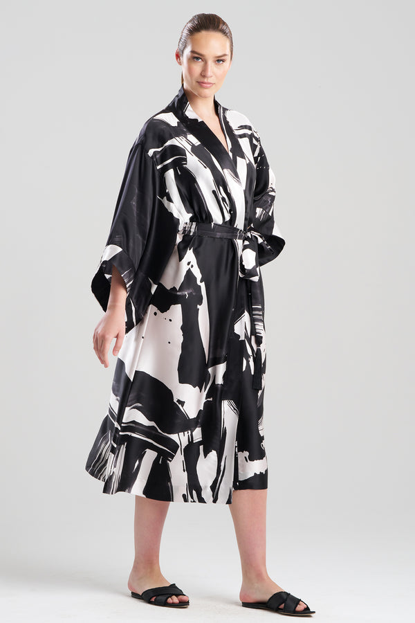 natori Shodo Silk Robe Black White