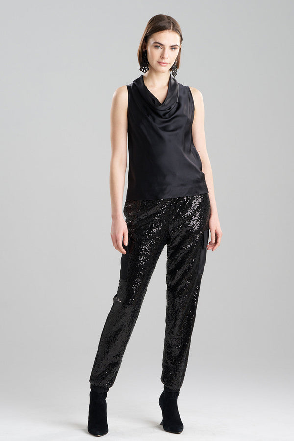 natori Silk Charmeuse Funnel Top Black