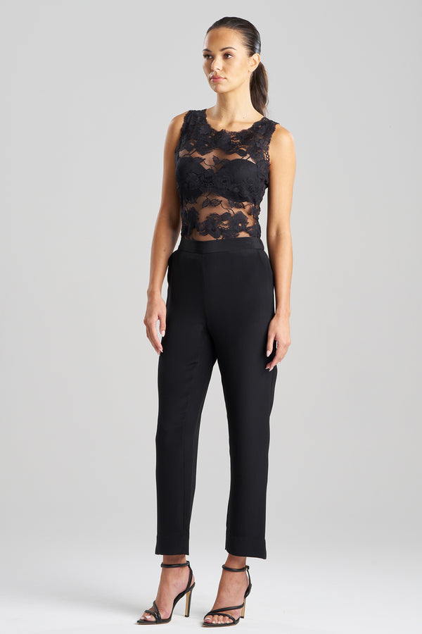 natori Silk Crepe Tapered Pants Black