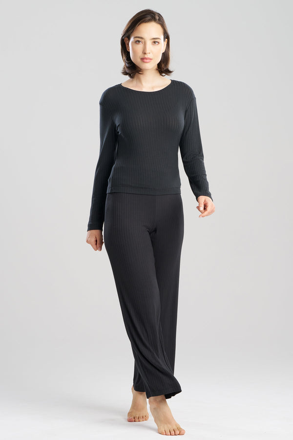 Natori Skye Rib Ease Long Sleeve Top Black