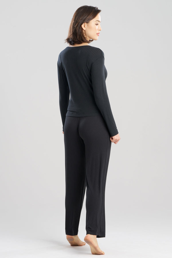 Natori Skye Rib Ease Long Sleeve Top Black