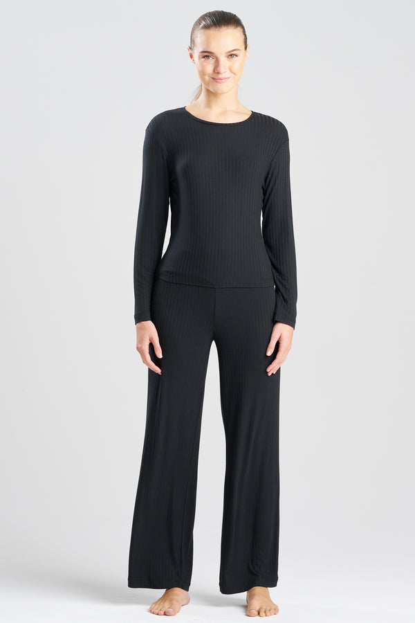 natori Skye Rib Ease Long Sleeve Top Black