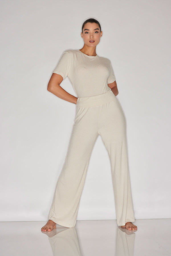 Natori Skye Rib Ease Short Sleeve Top Ecru