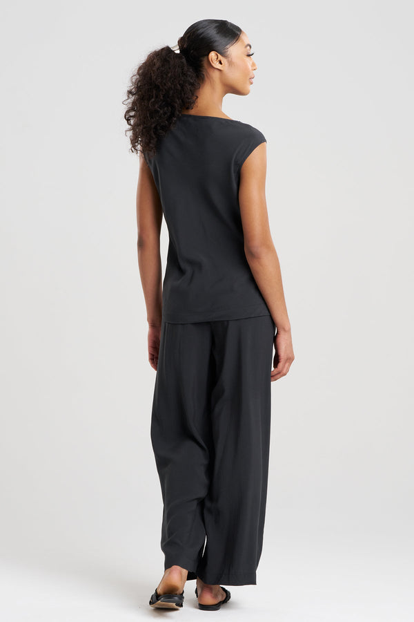 Natori Sleek Silk Modal Cowl Top PJ Black