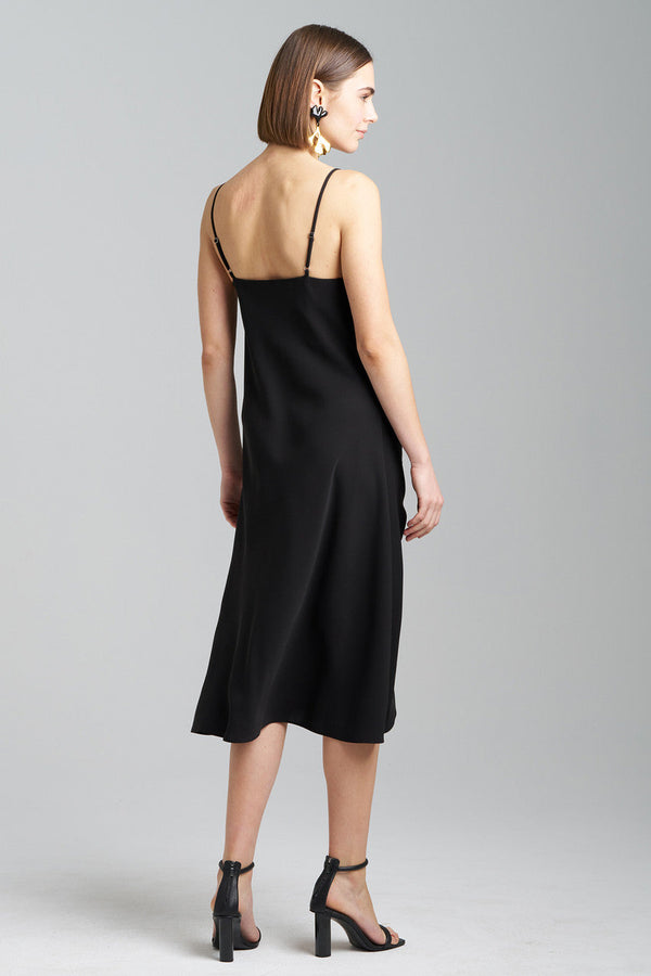 Natori Solid Crepe Embroidered Slip Dress Black