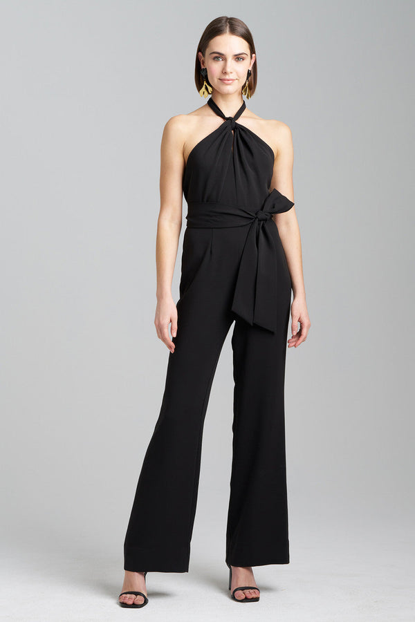 Natori Solid Crepe Halter Jumpsuit Black