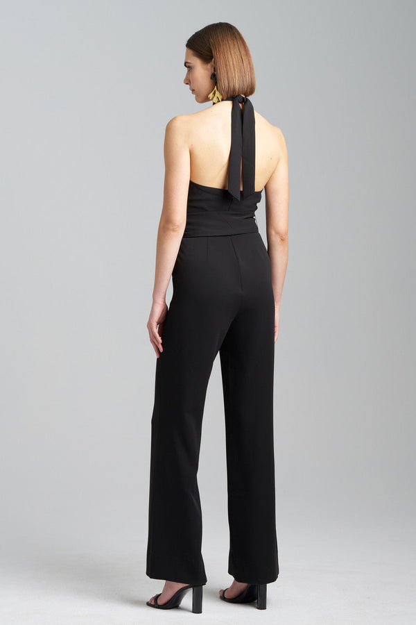 Natori Solid Crepe Halter Jumpsuit Black