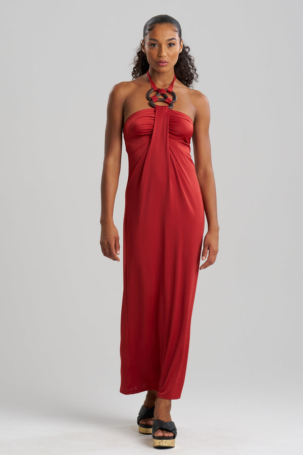 Natori Solid Jersey Halter Dress Spicy Red