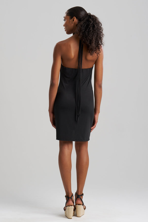 Natori Solid Jersey Mini Halter Dress Black