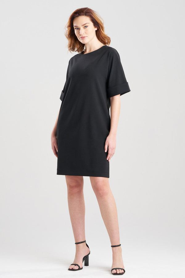 natori Solid Knit Crepe T-Shirt Dress Black