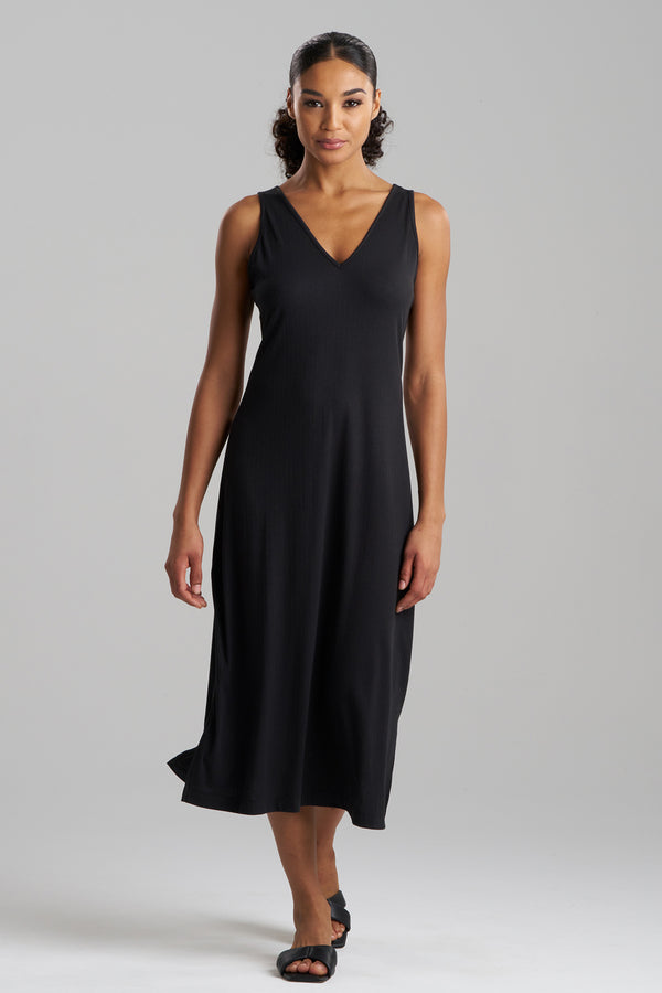 natori Soothe Rib Slip Dress Black