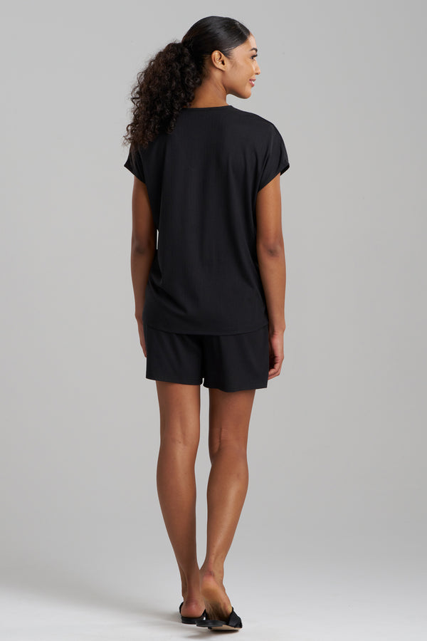 Natori Soothe Rib T-Shirt Short Set Black