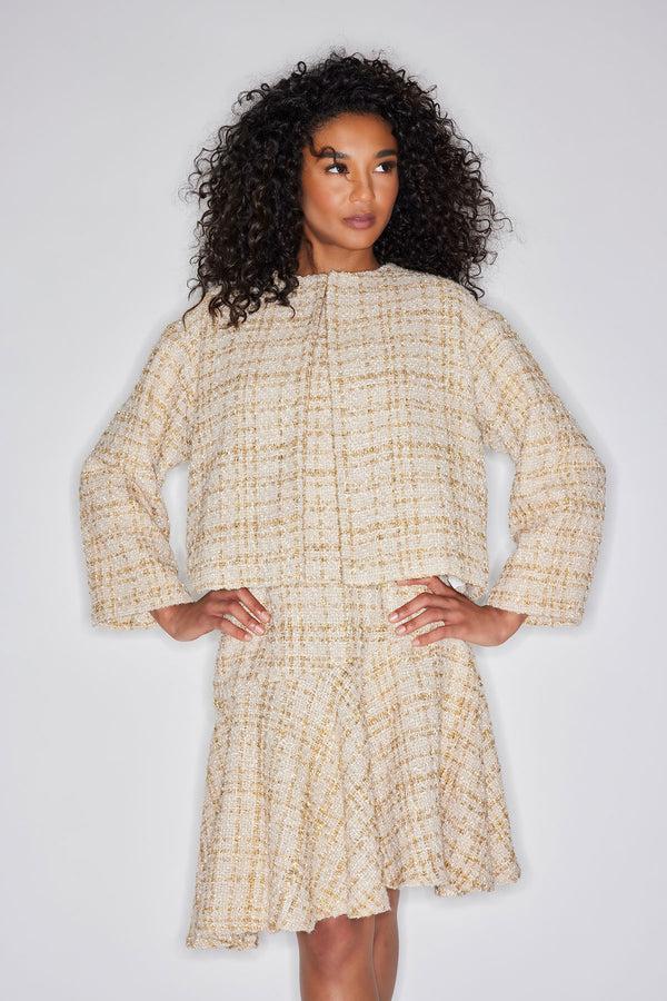 Natori Sparkle Tweed Cropped Jacket Champagne