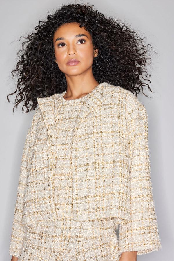 natori Sparkle Tweed Cropped Jacket Champagne