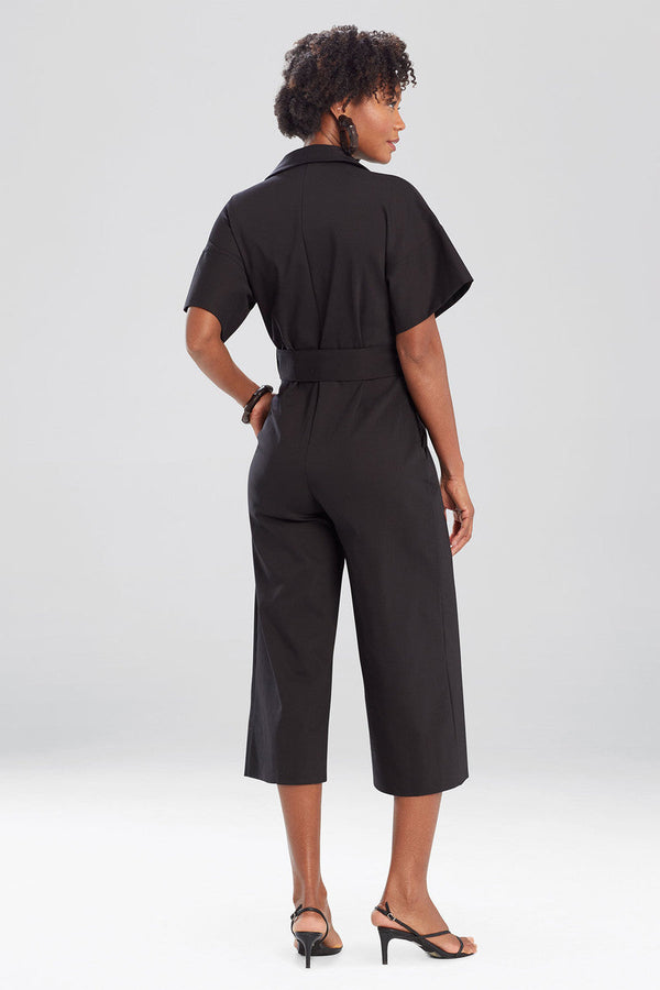 Natori Stretch Cotton Blend Crop Jumpsuit Black
