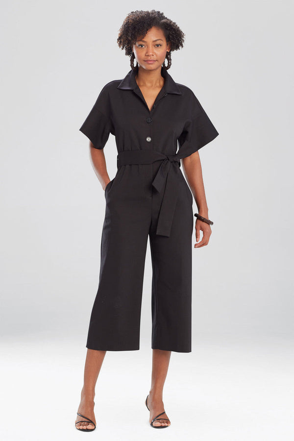 natori Stretch Cotton Blend Crop Jumpsuit Black