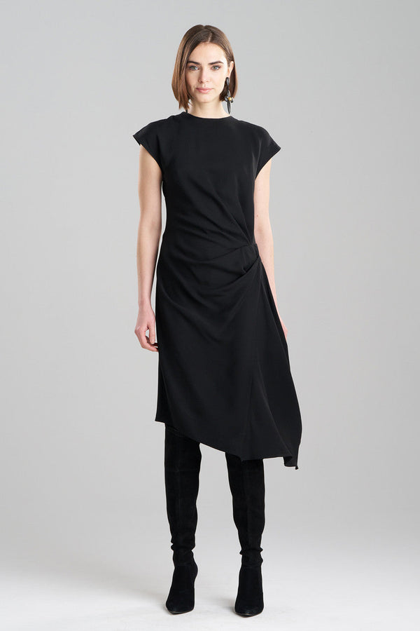 Natori Stretch Crepe Side Drape Dress Black
