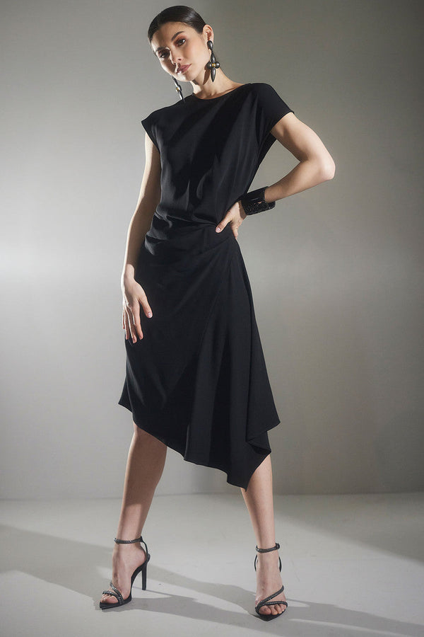 natori Stretch Crepe Side Drape Dress Black