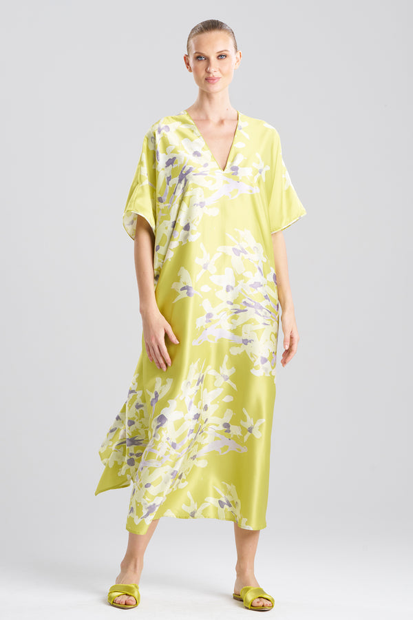 Natori Sumi-E Caftan Chartreuse