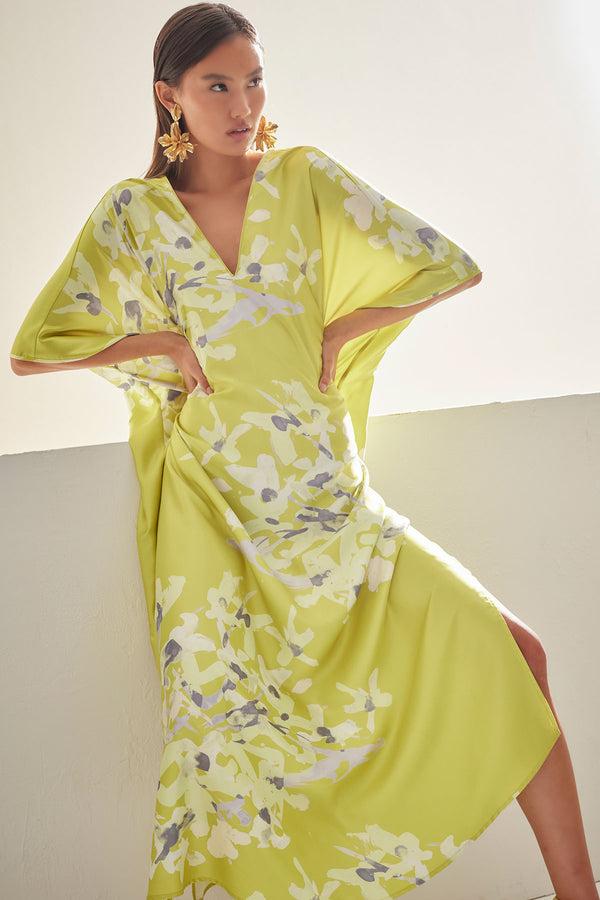 natori Sumi-E Caftan Chartreuse
