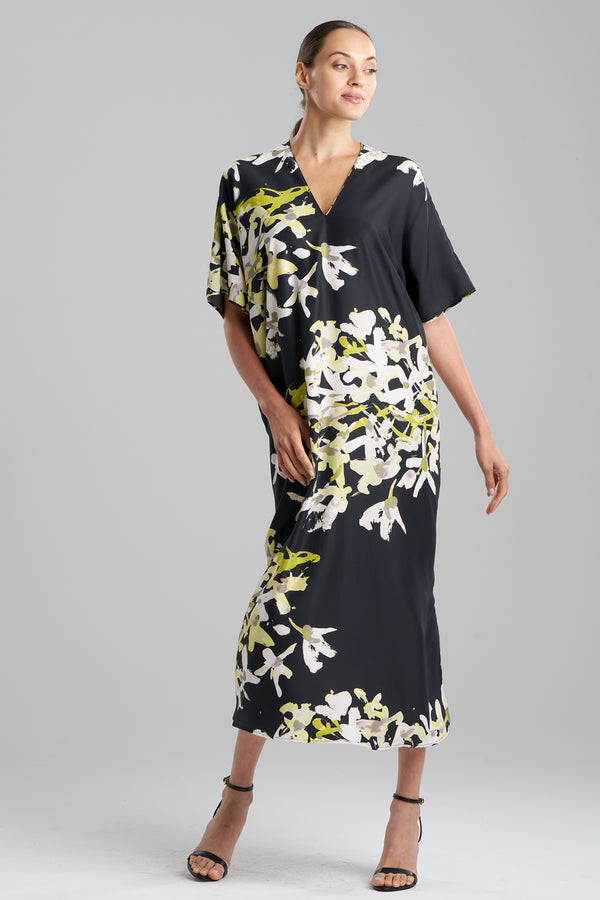 natori Sumi-E V-Neck Caftan Black
