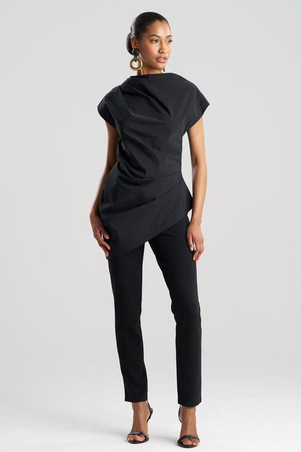 Natori Taffeta Asymmetric Drape Top Black