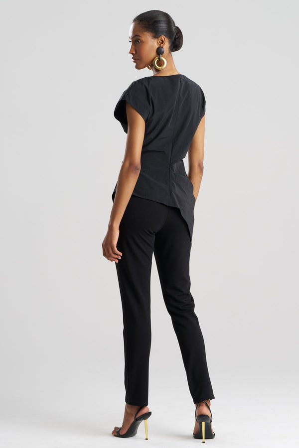 Natori Taffeta Asymmetric Drape Top Black