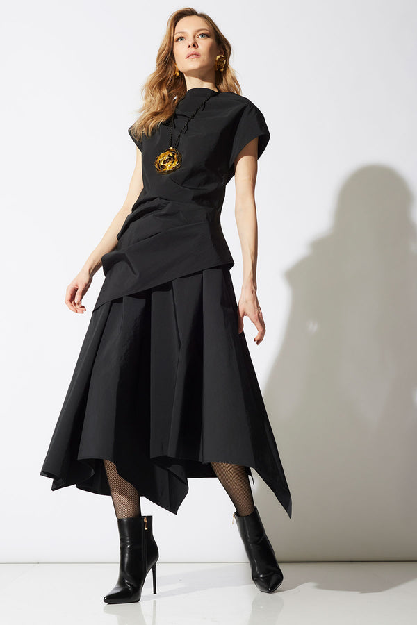 natori Taffeta Asymmetric Drape Top Black